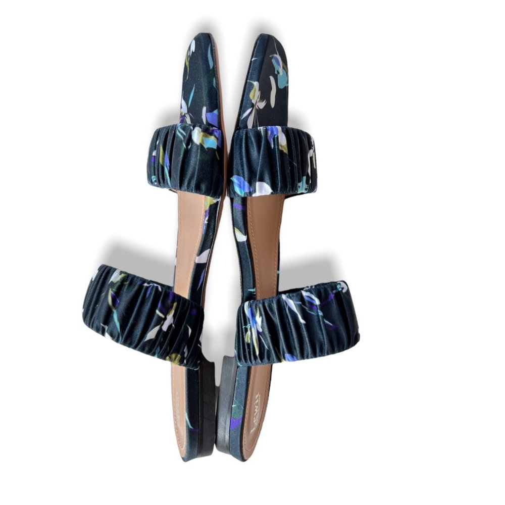 Lewit Elena Ruched Satin Flat Slide Sandal Navy Floral EU 39.5 US 9 - Picture 7 of 10